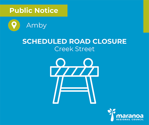Creek Street between School Street and Amby North Road will be shut-off from 8:00am, 20 August to mid-September, weather-permitting.
