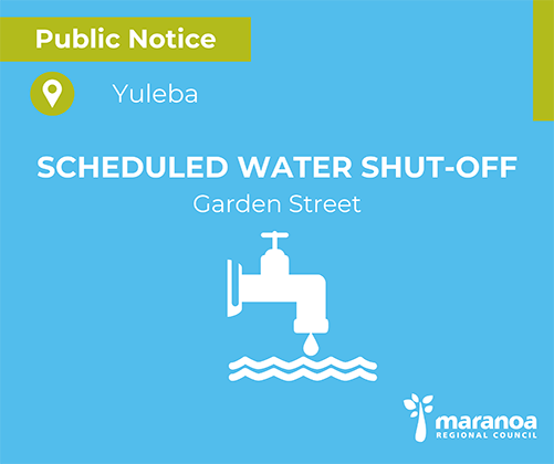 Water will be shut off from 11:30am to 2:30pm today, Thursday 31 July on Garden Street. 
This is to accompany installation works for a new water line connection. 
Council appreciates your understanding. 
For all questions, call Council on 1300 007 662.
