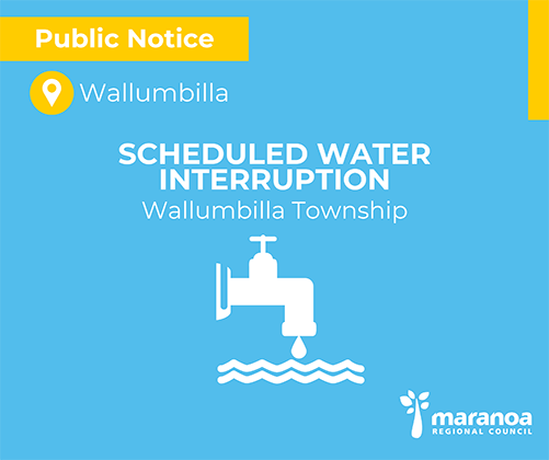There will be a scheduled interruption to the Wallumbilla water supply this Saturday, 23 August from 9:00am to 5:00pm.