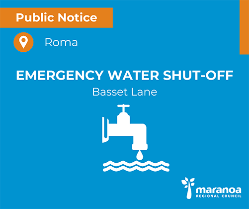 Water has been shut-off on Bassett Lane between Northern Road and Currey Street and parts of Everingham Ave, Howard and Taylor Street for up to 3 hours.