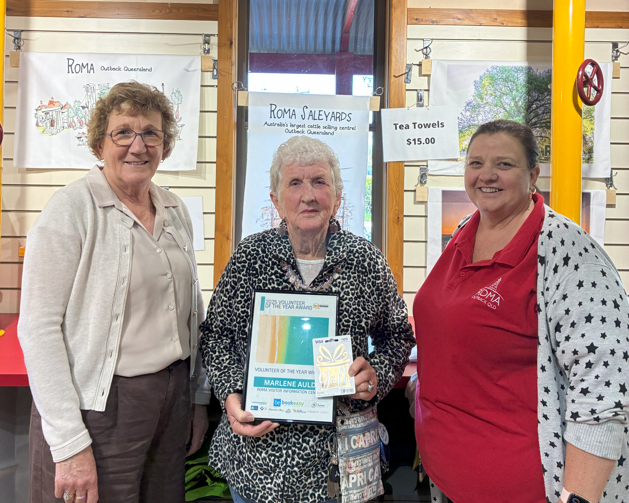 Marlene Auld, one of the Roma Visitor Information Centre's dedicated volunteers, has taken out the title for the 2025 Queensland Volunteer of the Year at the Queensland Visitor Information Centre of the Year Award.